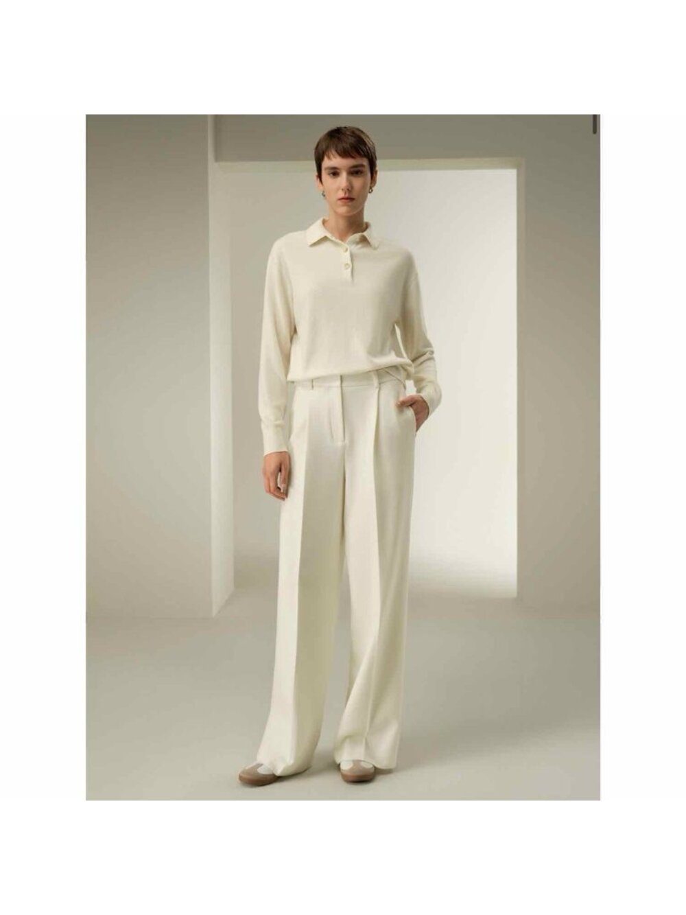 Lily Silk Pants Wool-Mulberry Silk Tweed Natural White Wide Leg Sz 6